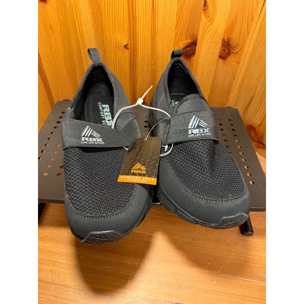 RBX Men's 10.5 Wide Black Slip On Comfort Sock Athletic Walking Shoes New